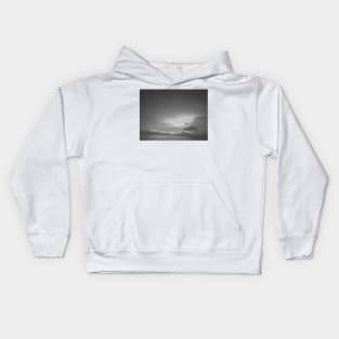 Grey white cloudscape with dark distinctive cloud shapes. Kids Hoodie